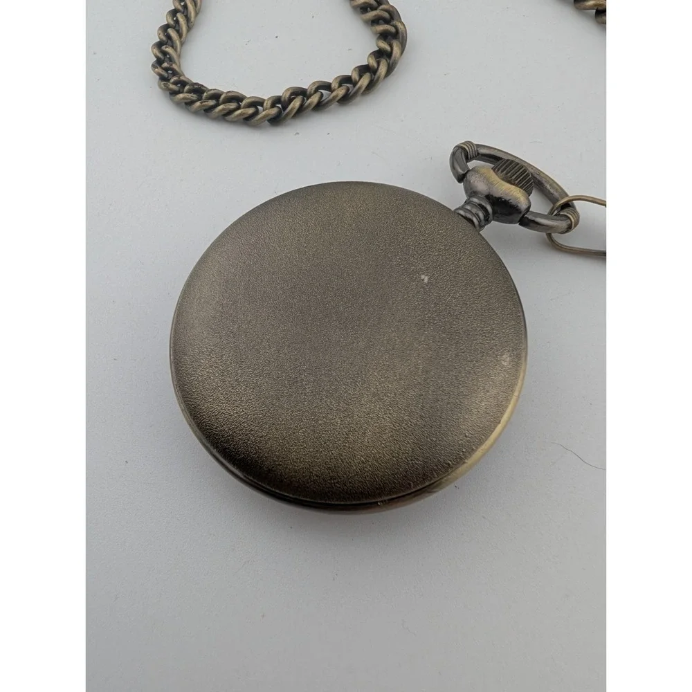 Grandpa Modern Quartz Pocket Watch Men 50mm Chain Gold Dial- New Battery